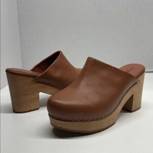 Charlotte Stone Marlo Wooden Block Heel Clogs Platform Mules Shoes Brown Size 10